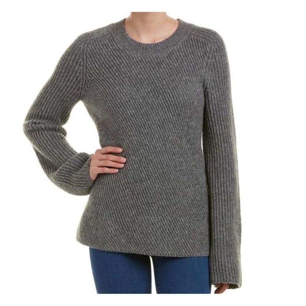 ALC Graham Grey Merino Wool Camel Hair Rib Knit Crew Neck Sweater S Fisherman